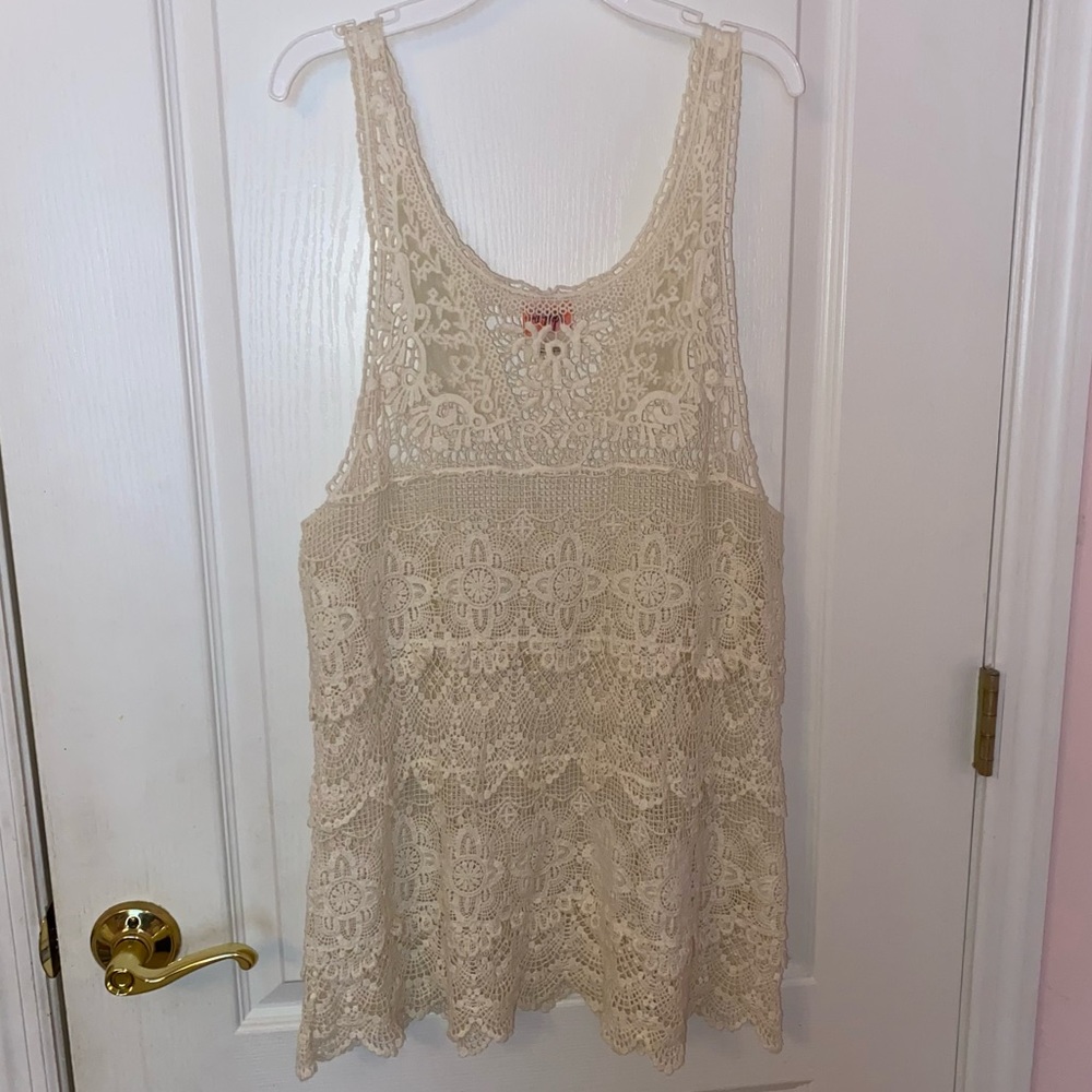 Intimately Free People Cream Crochet Knit Floral Tiered Overlay Cover Up